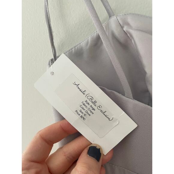 NWT Amsale Angie Bridesmaid Dress Size 10 Gray Dove Crepe Maxi Formal Wedding - Picture 9 of 10